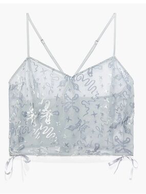 Fenty Devore Dreams Burnout Velvet Cropped Sleep Cami Satin Lace Up Sides Med